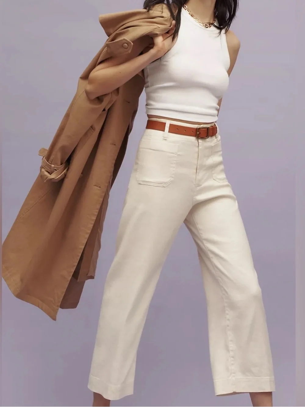 Maeve Colette Cropped Wide Leg Linen Pants Chalk White Size 29 Anthropologie - Picture 2 of 8